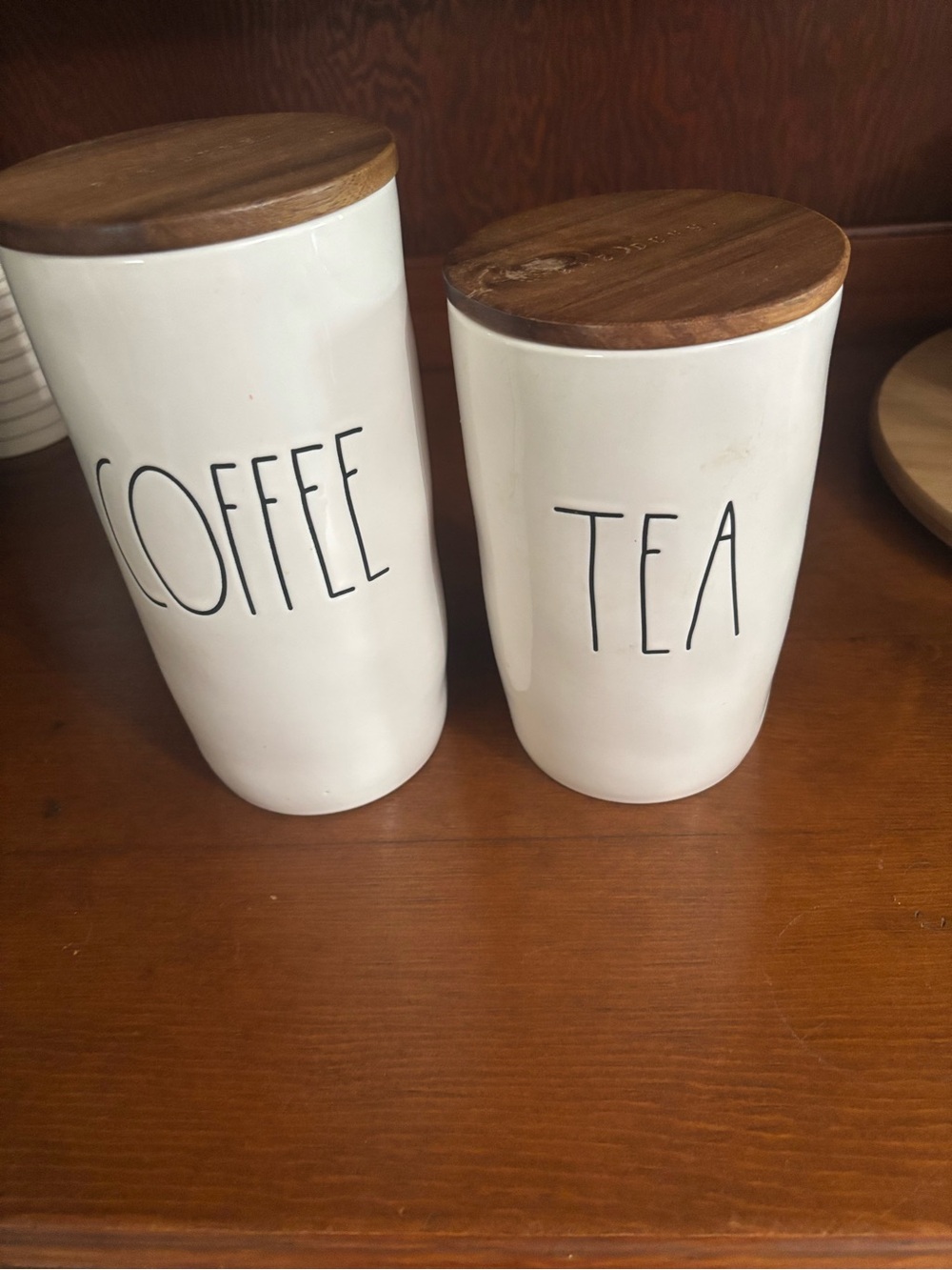 Rae Dunn Ceramic Coffee & Tea Canister Set with Wood Lids
